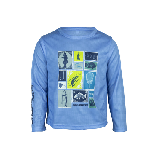SENSATION KIDS LONG SLEEVE BLUE STAMPS T-SHIRT