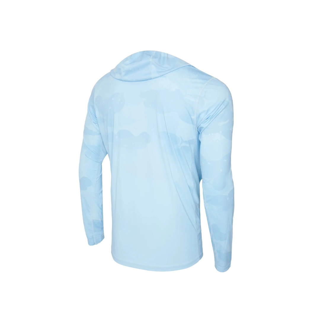 PELAGIC VAPORTEK HOODED FISHING SHIRT - BRUSH CAMO (FADE) LIGHT BLUE