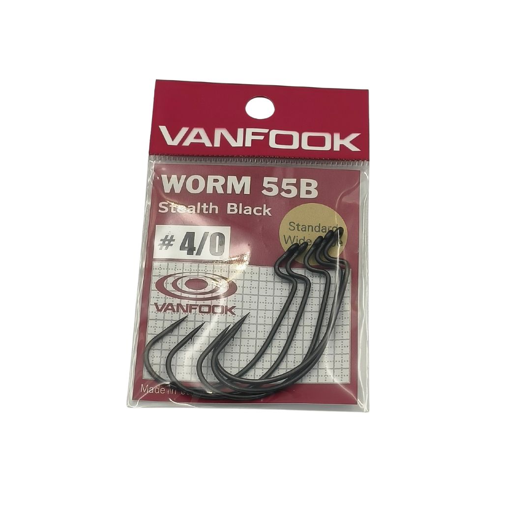 VANFOOK WORM 55B STEALTH BLACK FISHING HOOKS