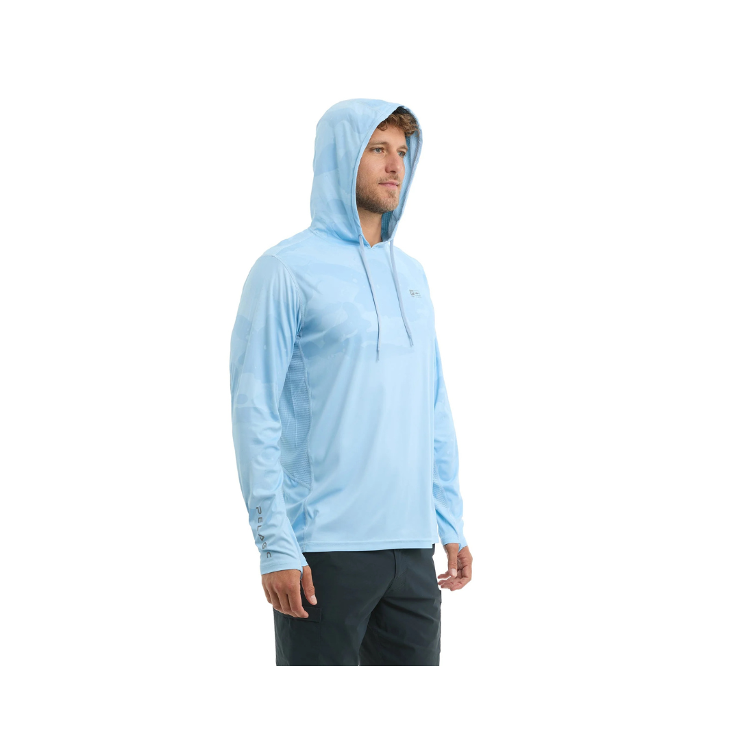 PELAGIC VAPORTEK HOODED FISHING SHIRT - BRUSH CAMO (FADE) LIGHT BLUE