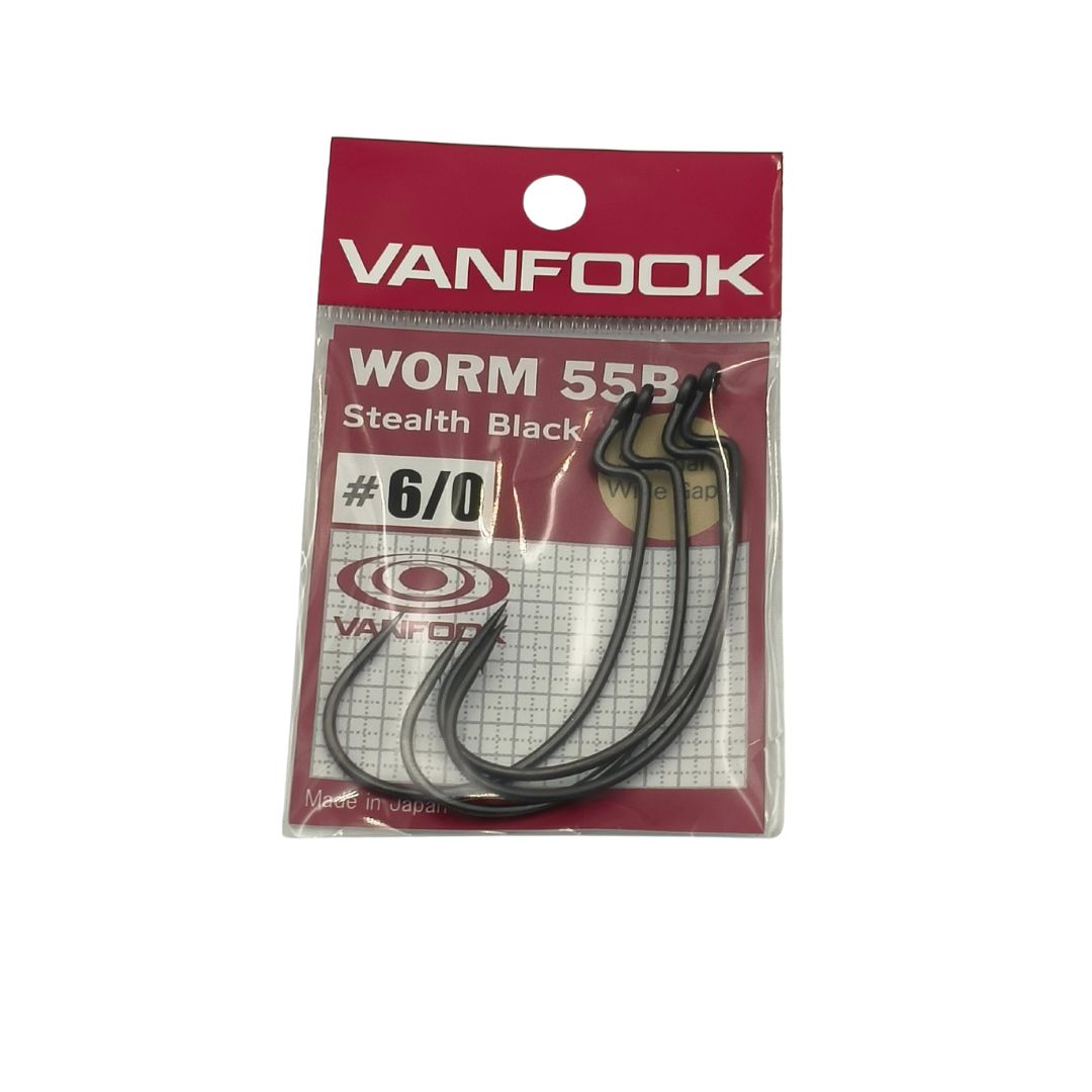 VANFOOK WORM 55B STEALTH BLACK FISHING HOOKS