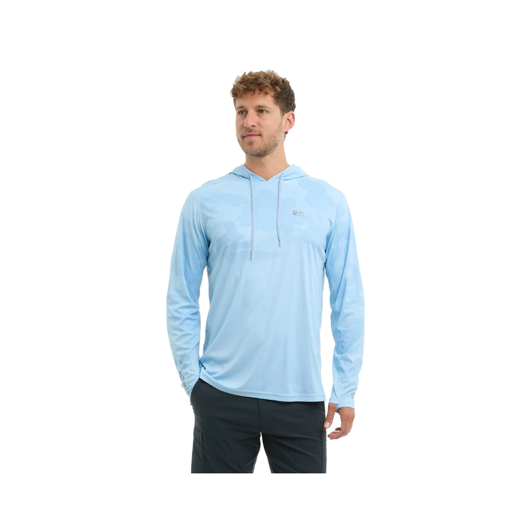 PELAGIC VAPORTEK HOODED FISHING SHIRT - BRUSH CAMO (FADE) LIGHT BLUE