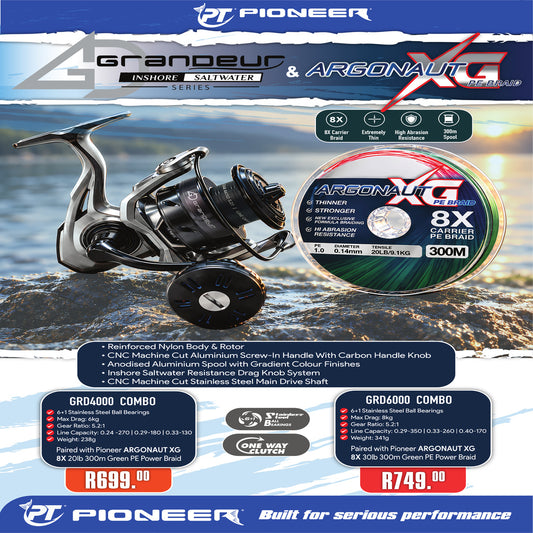 PIONEER GRANDEUR INSHORE SERIES SPINNING REEL + BRAID COMBO
